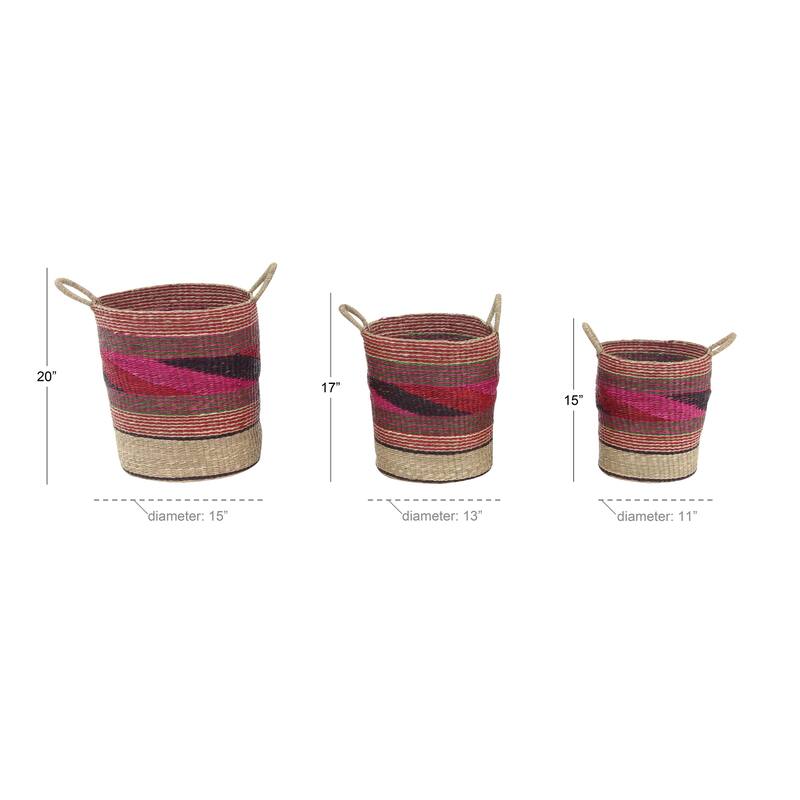 Pink Seagrass Handmade Storage Basket (Set of 3)