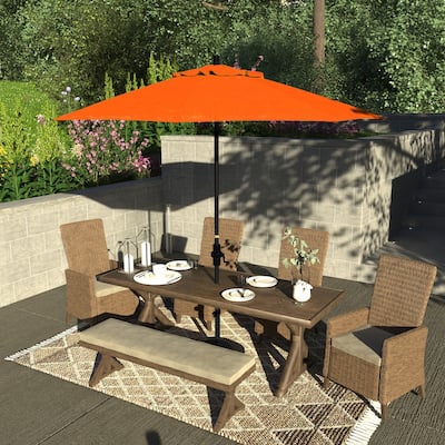 California Umbrella 9' Rd Patio Umbrella Black Aluminum Frame Fiberglass Ribs Crank Lift Collar Tilt, Sunbrella Cilantro