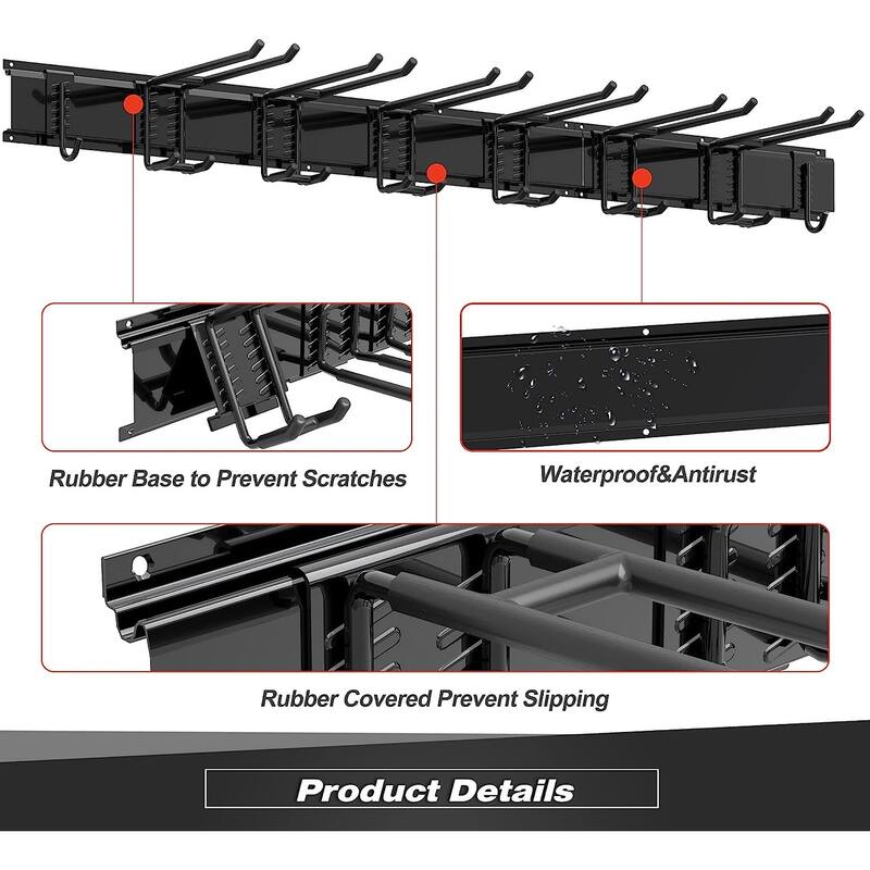 Sttoraboks Wall Mounted Garage Tool Storage Rack Garage Storage Organizer Rack with double hooks and rails