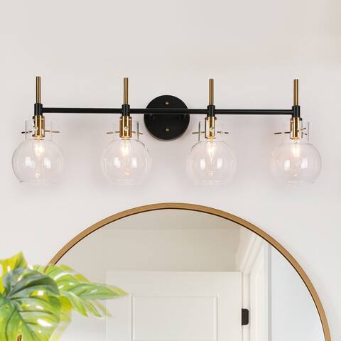 Isha 4-Light Bathroom Black Gold Vanity Lights Modern Wall Sconce with Clear Glass