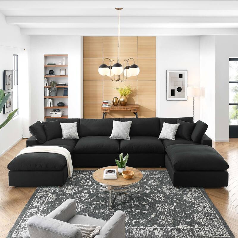 Commix 6-Piece Down Filled Overstuffed Sectional Sofa - Black
