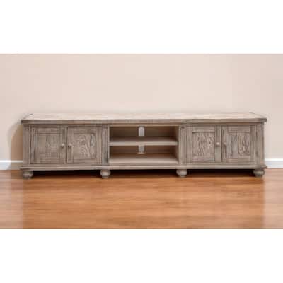 HomeRoots 93" Desert Sand Solid Wood Cabinet Enclosed Storage Distressed TV Stand - 93' X '27' X '15.75