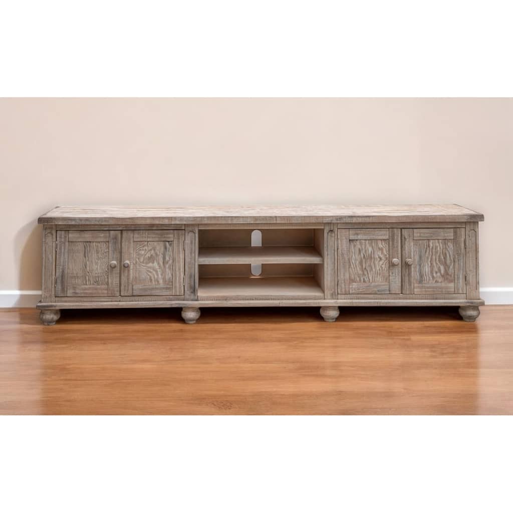 HomeRoots 93" Desert Sand Solid Wood Cabinet Enclosed Storage Distressed TV Stand - 93' X '27' X '15.75