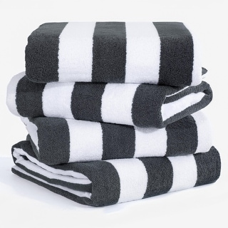 American Soft Linen, Premium Cotton 4 Pack Beach Towels, 30 x 60 Cabana Striped Pool Towels