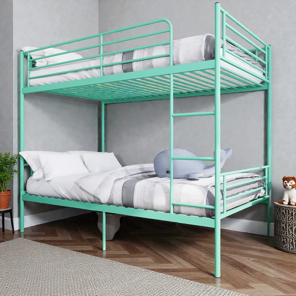 Twin Over Twin Metal Bunk Bed with Ladder and High Guardrails, Convertible to 2 Twin Beds, Noise-Free Design