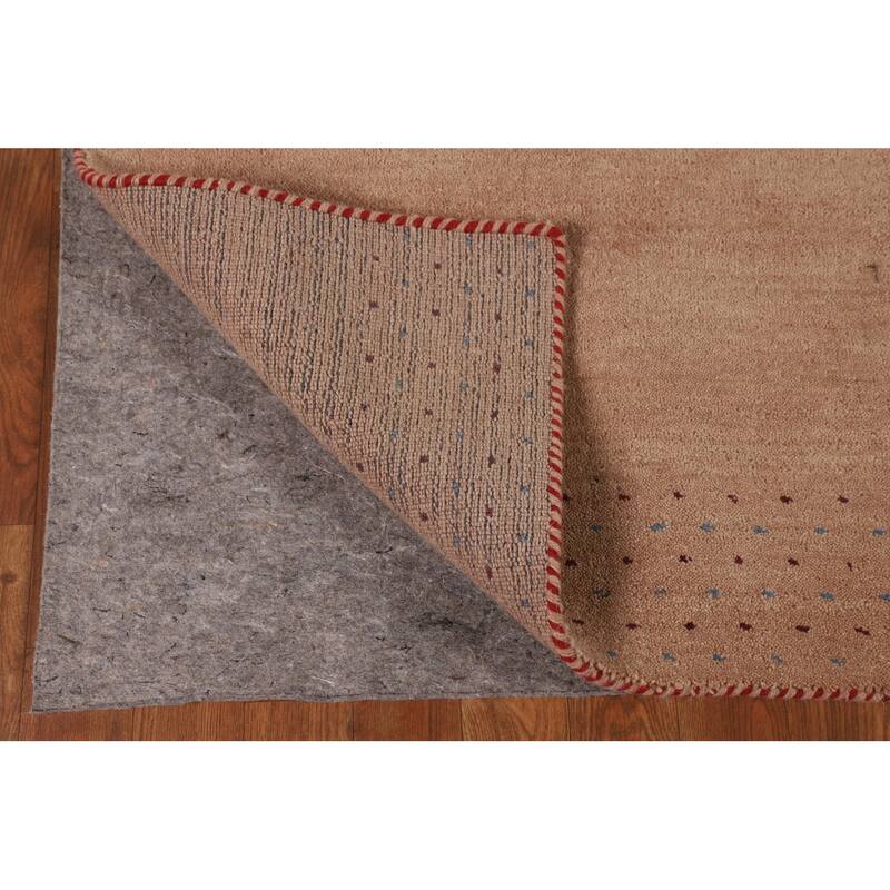 Tribal Gabbeh Oriental Area Rug Hand-Knotted Beige Wool Carpet - 5'2" x 8'2"