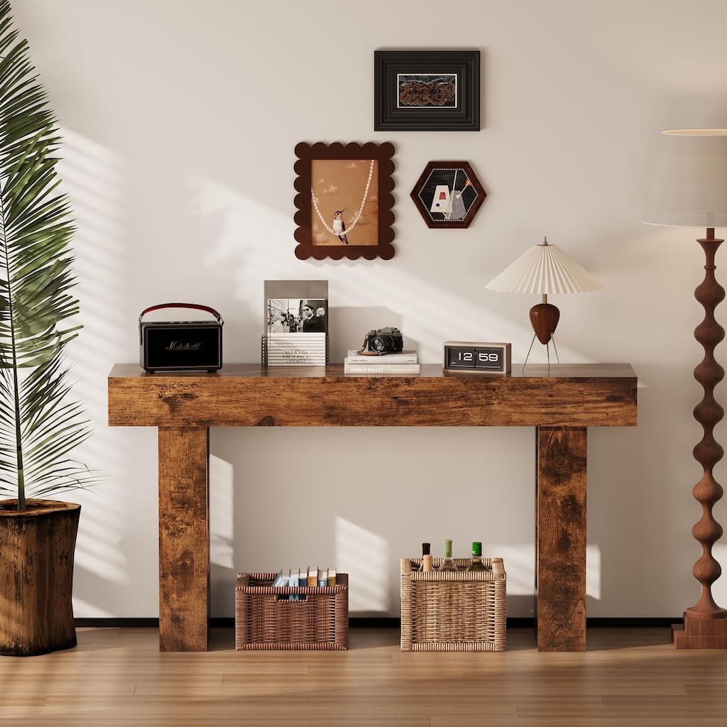 Farmhouse Entryway Table, 63-Inch Long Narrow Console Table Behind The Couch, Wooden Rectangular Sofa Table