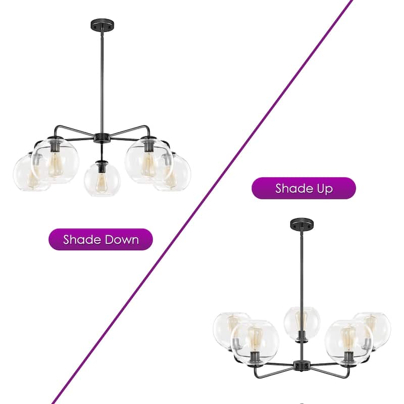5-Light Modern Linear Sputnik Branch Kitchen Island Light Clear Glass Globe Bubble Chandelier for Dining Room