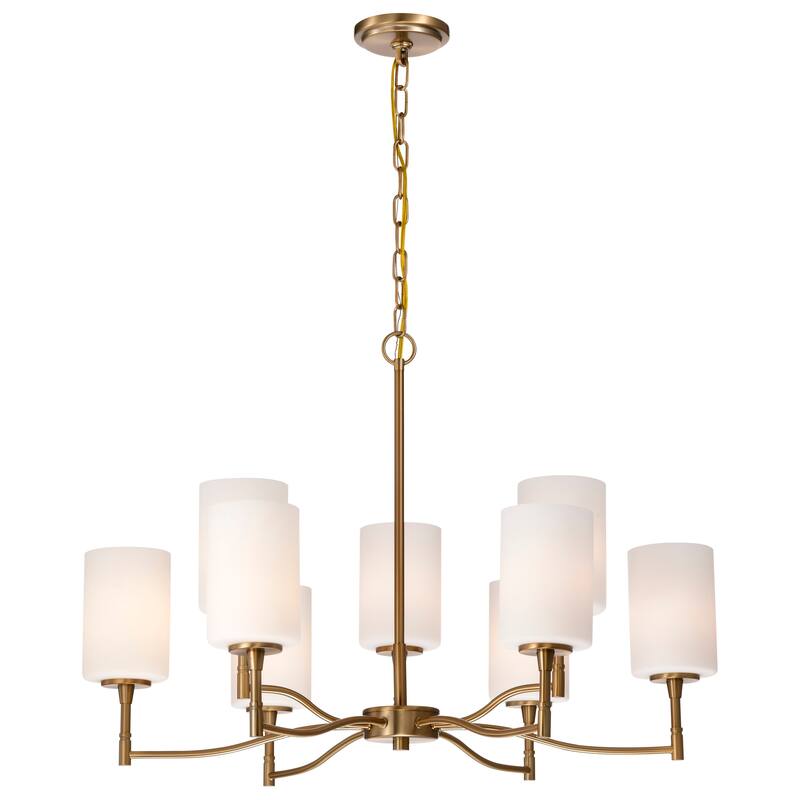 Liam 9 Light Chandelier Burnished Brass White Opal Glass - Burnished Brass