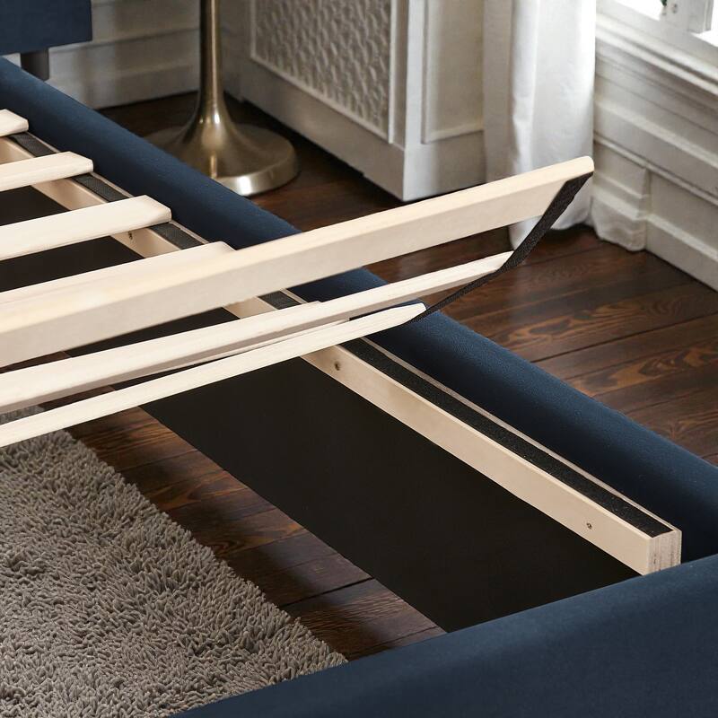 Modern Upholstered Bed Frame with Velvet Headboard, Vertical Channel Button Design, Integrated Nightstand, Platform Support