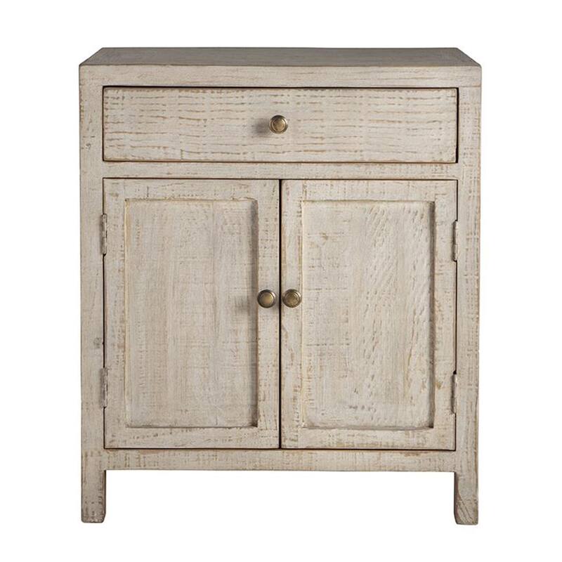 Lia Small Accent Cabinet, 2 Door, Drawer, Antique Style Whitewash Wood