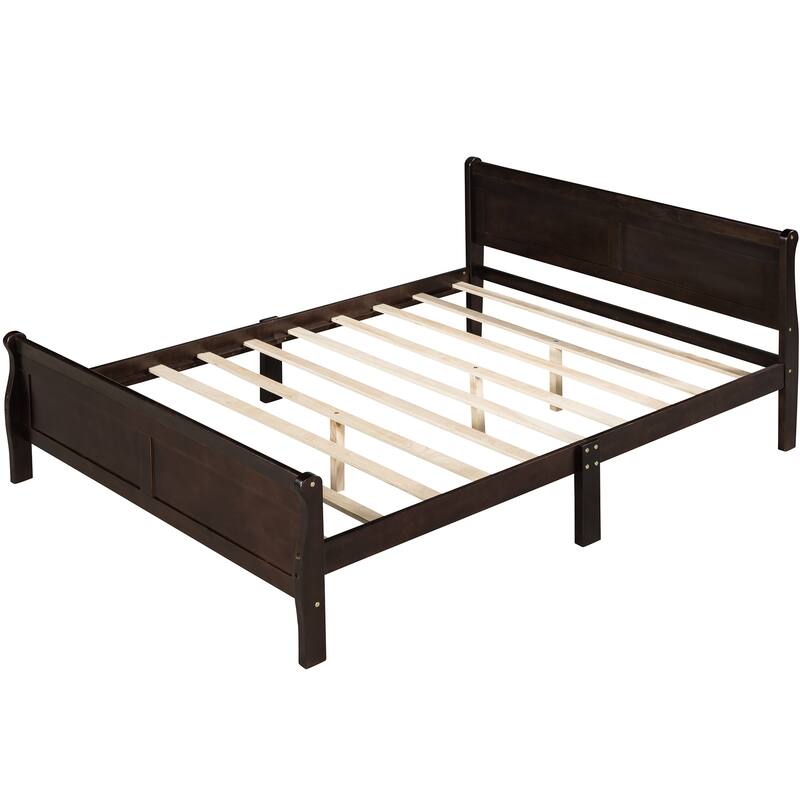 Sturdy Pine Wood Platform Bed with Oak Finish, 10 Slat Support, No Box Spring Required, Queen/Full/Twin