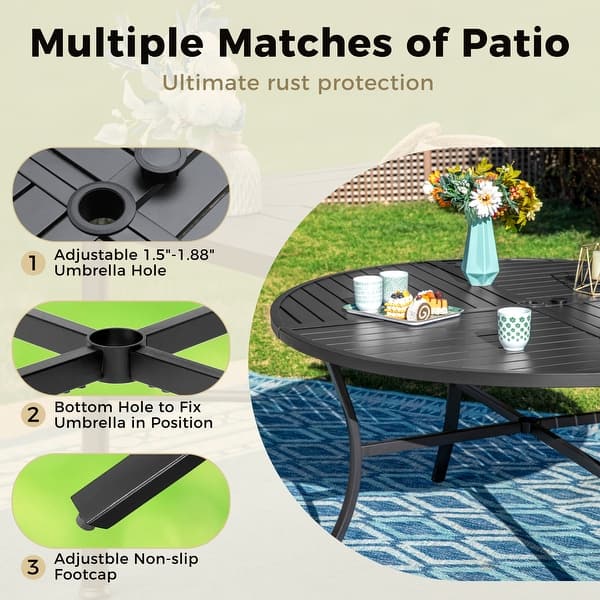 42 inch round patio table with umbrella hole Outdoor 42'' Dining 2.24'' Hole, Cast Aluminum Tabletop, for Patio, Garden, Backyard and Balcony, Black with Gold-painted inch round table works perfectly with any set of chairs for outdoor seating or dining and suits for gathering MAISON ARTS 5 Pieces Patio