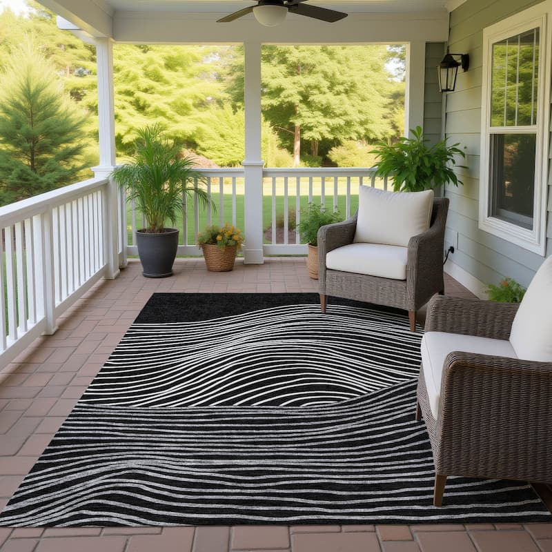 Machine Washable Indoor/ Outdoor Modern Arches Chantille Rug