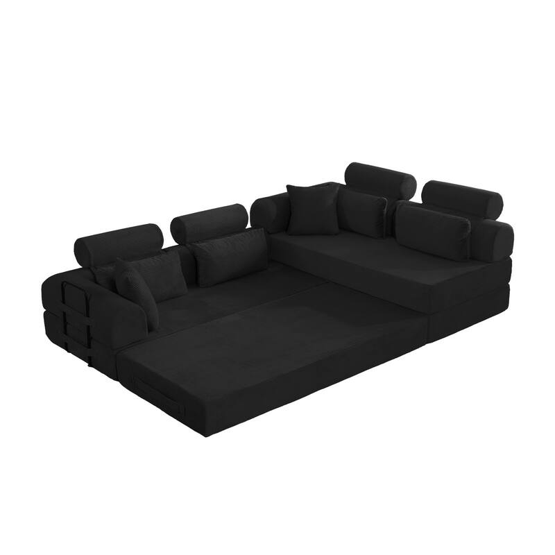 L shape Modular Sectional Sofa, Compressed Sectional Sofa Corduroy Couch, Unfold into a bed, Comfy Compressed Sofa Couch