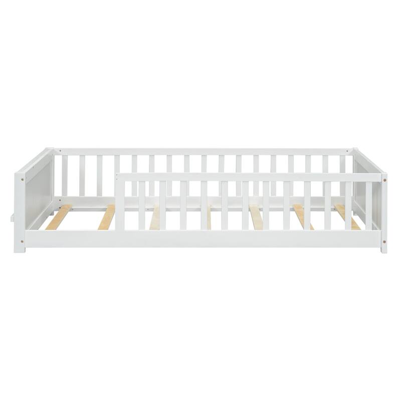 Floor Platform Bed with Built-in Book Storage Rack