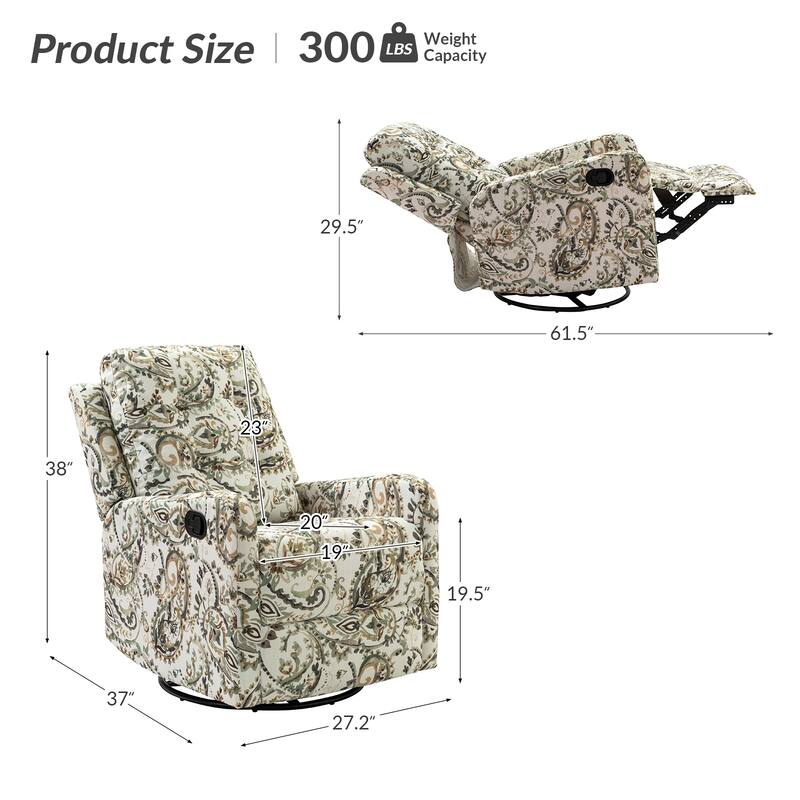 Arlette Contemporary Floral Manual Swivel Recliner with Tufted Back