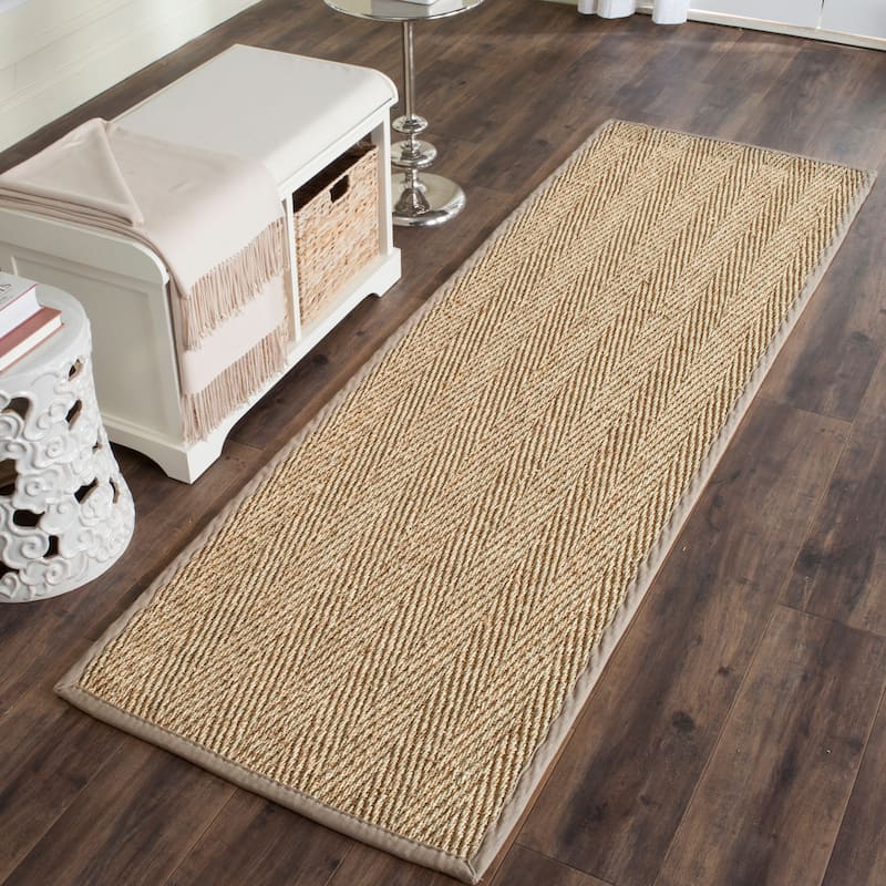 SAFAVIEH Natural Fiber Oceana Herringbone Seagrass Rug - 2'6" x 12' Runner - Natural/Grey