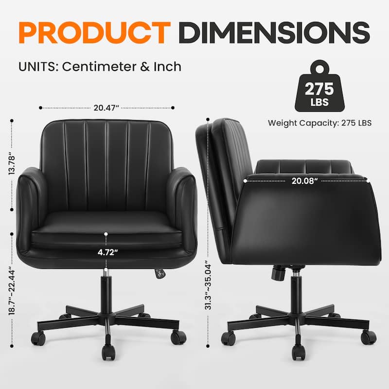 BOSSIN Criss Cross Office Chair with Arms and Wheels - Adjustable Swivel PU Leather Desk Chair for Makeup Vanity, Bedroom