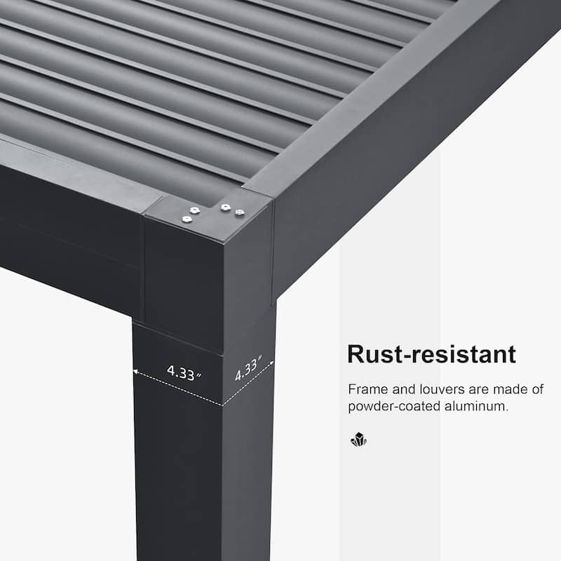 PURPLE LEAF Louvered Pergola Outdoor Aluminum Pergola with Adjustable Roof for Patio Hardtop Gazebo