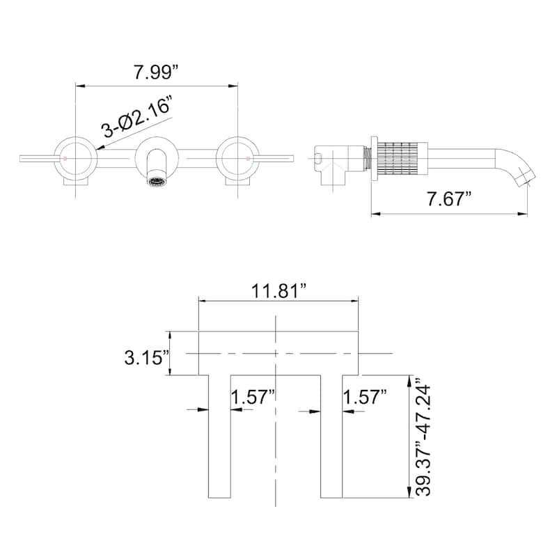 Solid Brass Two Handles Wall Mounted Widespread Bathroom Faucet