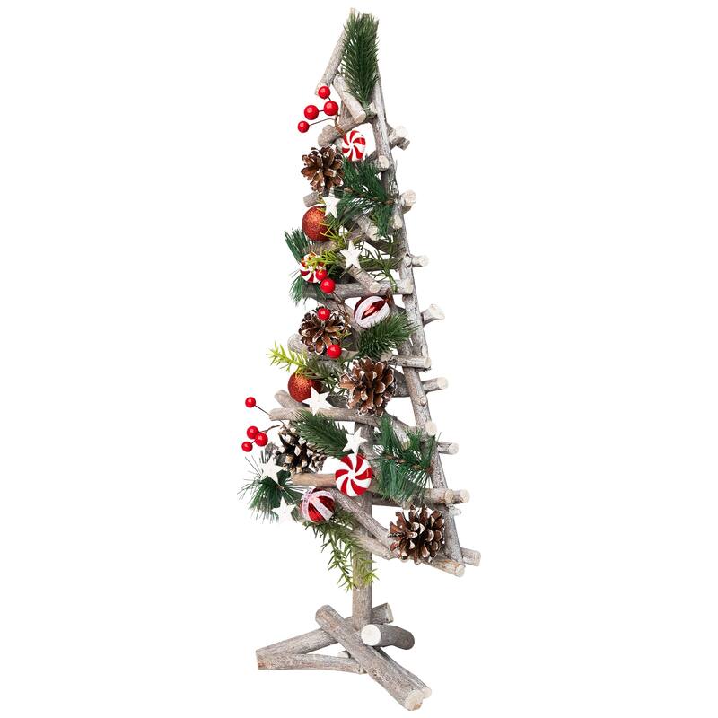 Glittered Peppermint Candy Wooden Tree Artificial Christmas Decoration - 21.5"