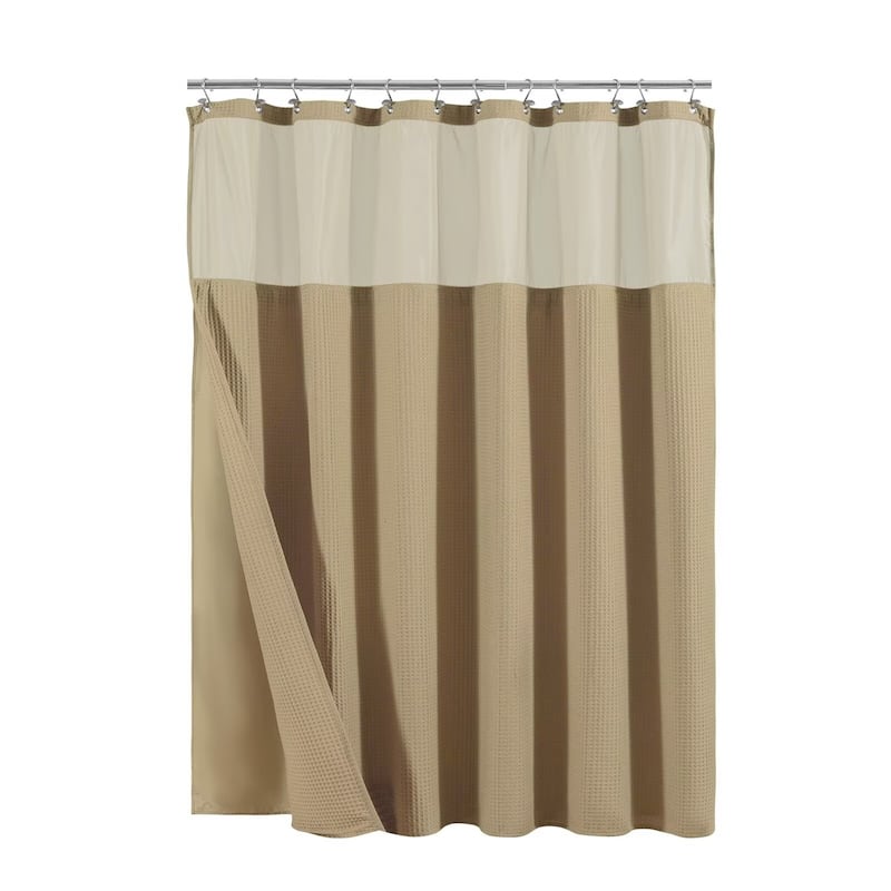 Cotton Blend Honeycomb Waffle Shower Curtain with Snap-in Liner