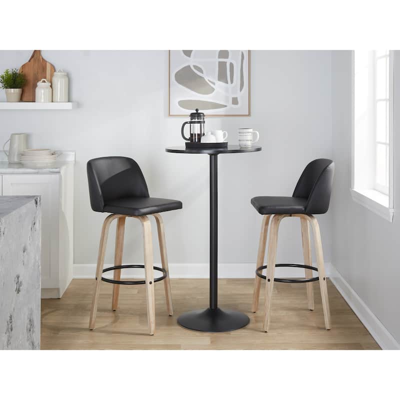 The Gray Barn Vallberga 30" Fixed-Height Bar Stool with White Washed Wood Base (Set of 2)