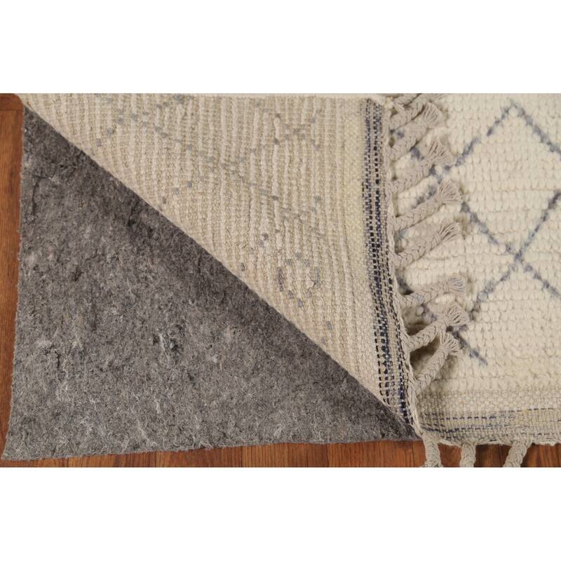 Ivory Moroccan Area Rug Handmade Geometric Wool Carpet - 5'11"x 9'10"