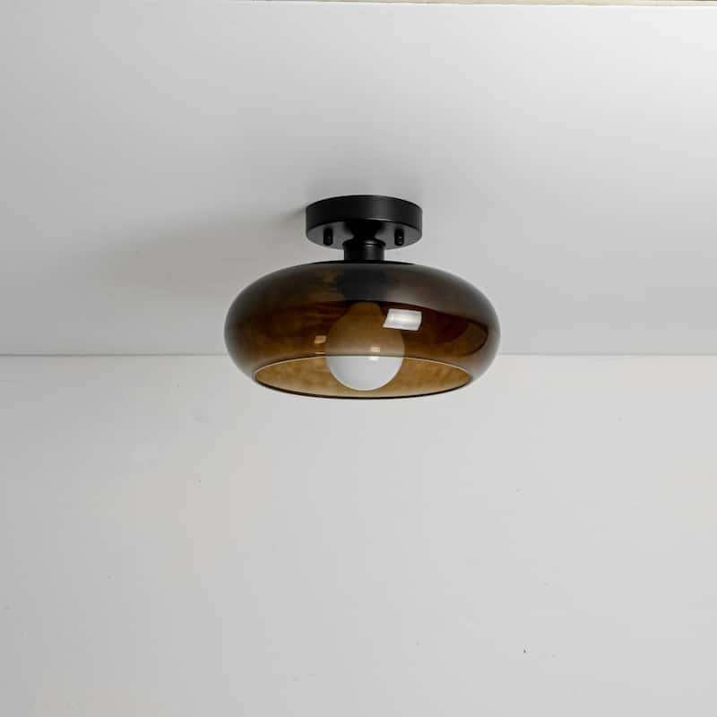 10.4" 1-Light Modern Bowl-Shaped with Brown/Milk White Glass Shade Wall Sconce for Hallways, Bedroom