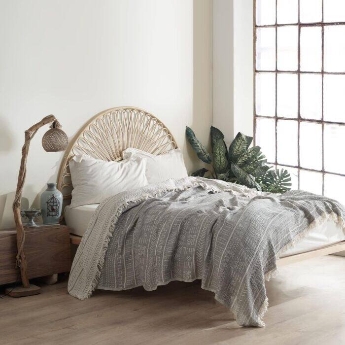 OrganicClub Super Soft Cotton 3-ply Reversible Throw Bedspread - Queen