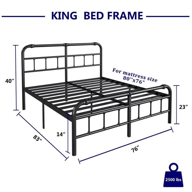 Metal Bed Frame with Victorian Style Wrought Iron-Art Headboard and Footboard