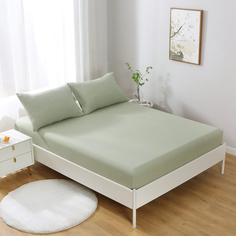 Highland Feather 100% Ultra Soft French Linen Fitted Sheet Set - 1 Fitted Sheet & 2 Pillowcases