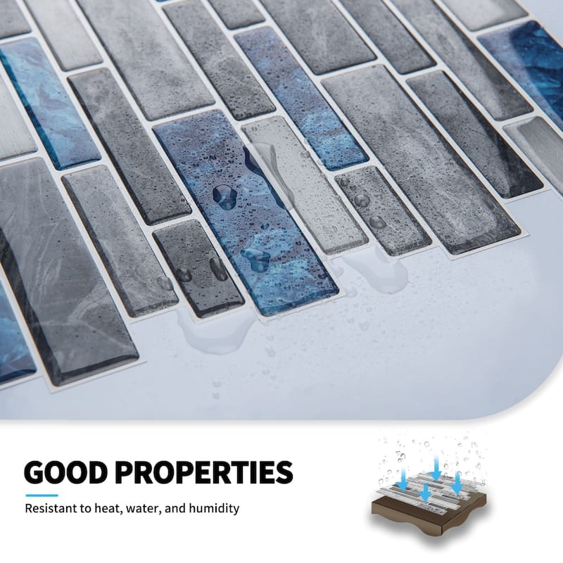 Art3d 12"x12" Vinyl Peel and Stick Backsplash Tile (10-Pack) Marble blue&Gray