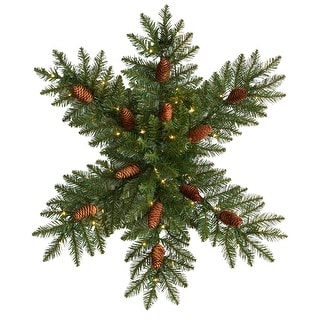 30" Pre-Lit Snowflake Dunhill Fir Wreath with Pinecones and 40 Lights - Green - 30