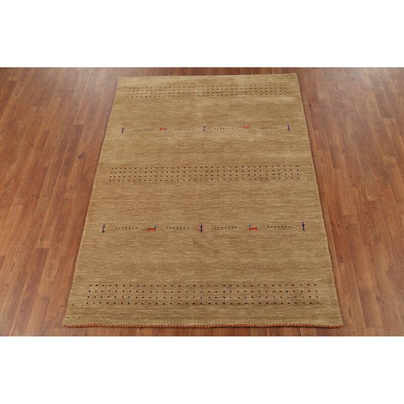 Gold Tribal Gabbeh Indian Area Rug Hand-Knotted Wool Carpet - 4'9"x 6'4"