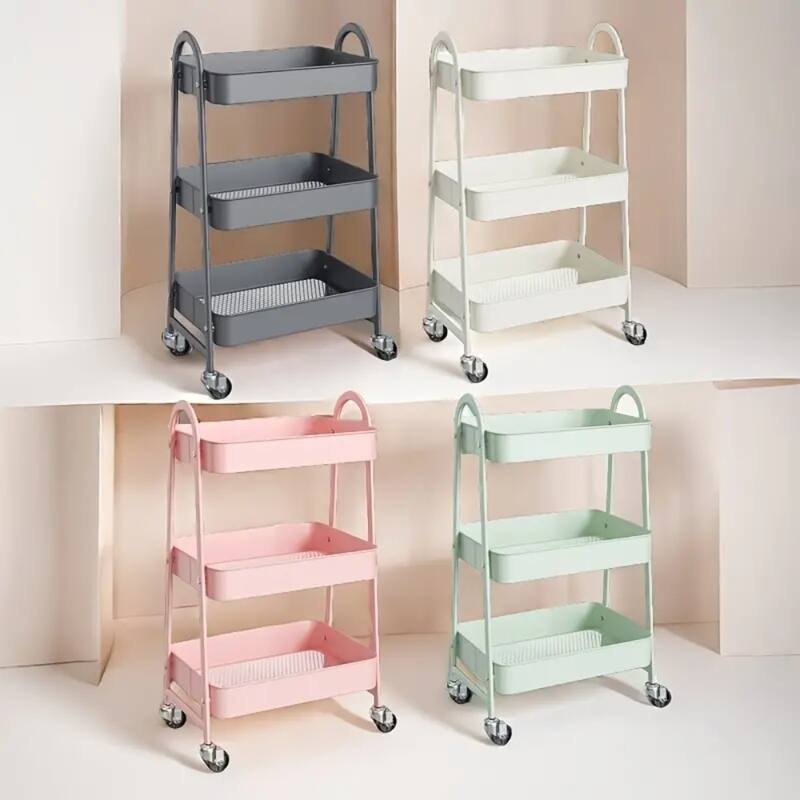 3-Tier Metal Rolling Utility Cart Multifunctional Organizer with Handle and Lockable Wheels - 17.4"D x 12.04"W x 31.02"H
