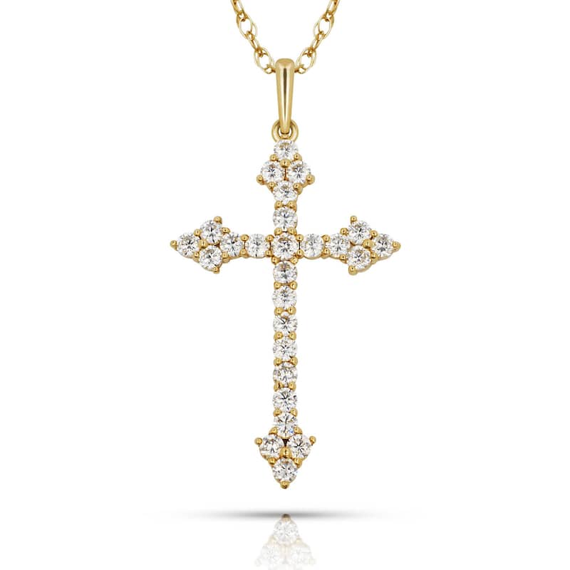 Curata 14K Gold 18" Cubic Zirconia Fleur de Lys Cross Necklace - Yellow