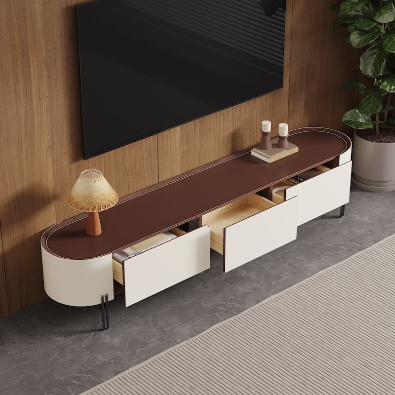 78.7'' Leather TV Stand, Modern Entertainment Center with 3 Drawers