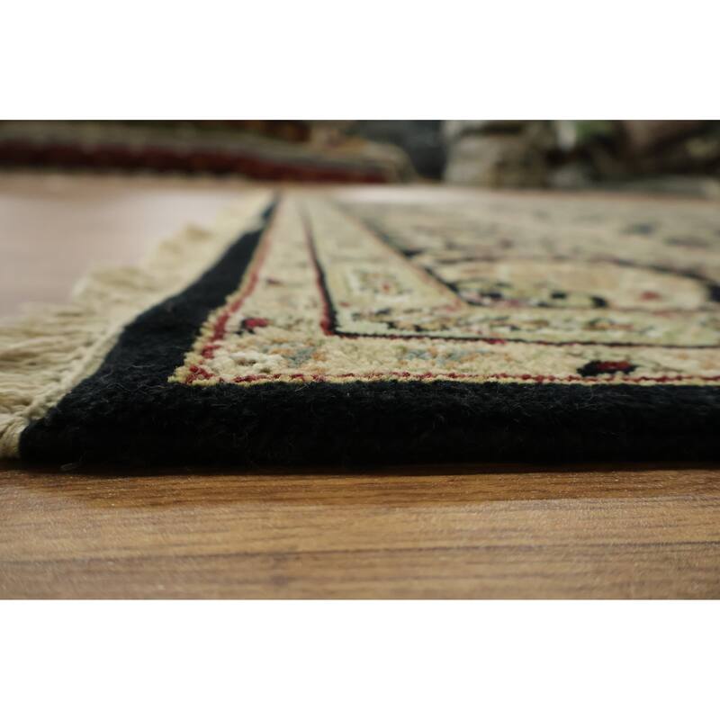 Hand Knotted Oriental 100% Wool Carpet Traditional All-Over Black Agra Area Rug - 8' 9'' X 5' 9''