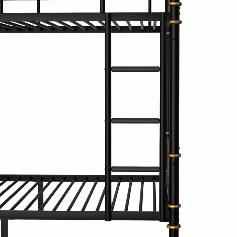 Metal Bunk Bed Retro Black Bed Frame with Ladder and Guardrail, Industrial Detachable Bunkbeds Convertible 2 Platform Beds