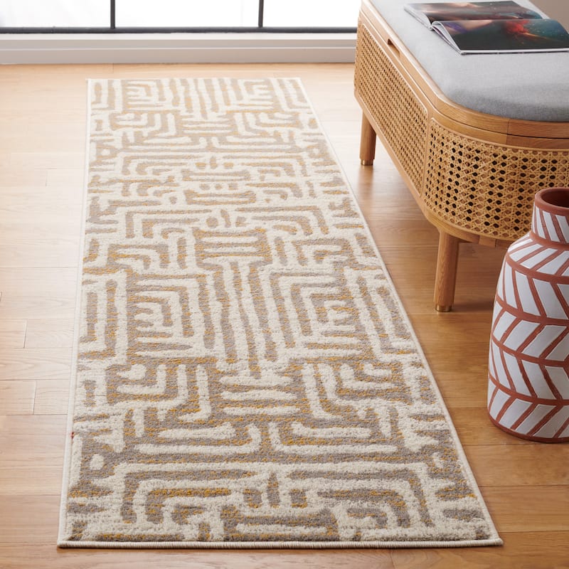 SAFAVIEH Amsterdam Majvi Modern Rug - 2'3" x 8' Runner - Ivory/Mauve