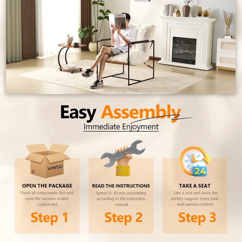 Lazy Chair - Rubber Wood Arms, Iron Frame (Living Room/Bedroom)