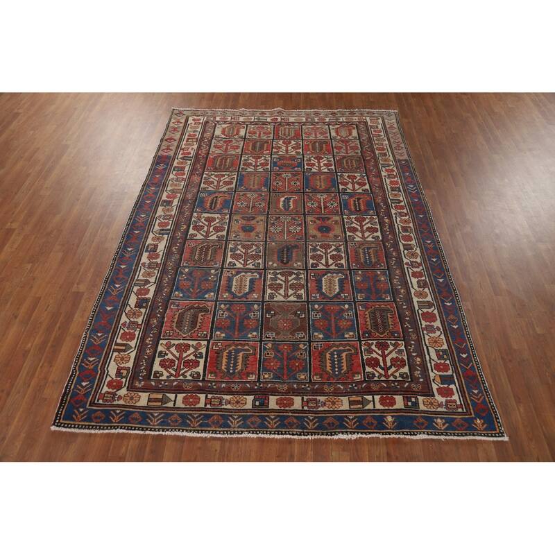 Garden Design Bakhtiari Vintage Persian Rug Handmade Wool Carpet - 6'10" x 9'4"
