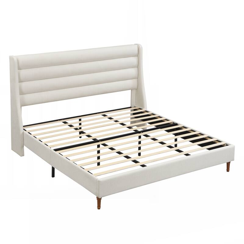King Size Bed Frame High Headboard Upholstered Platform Bed