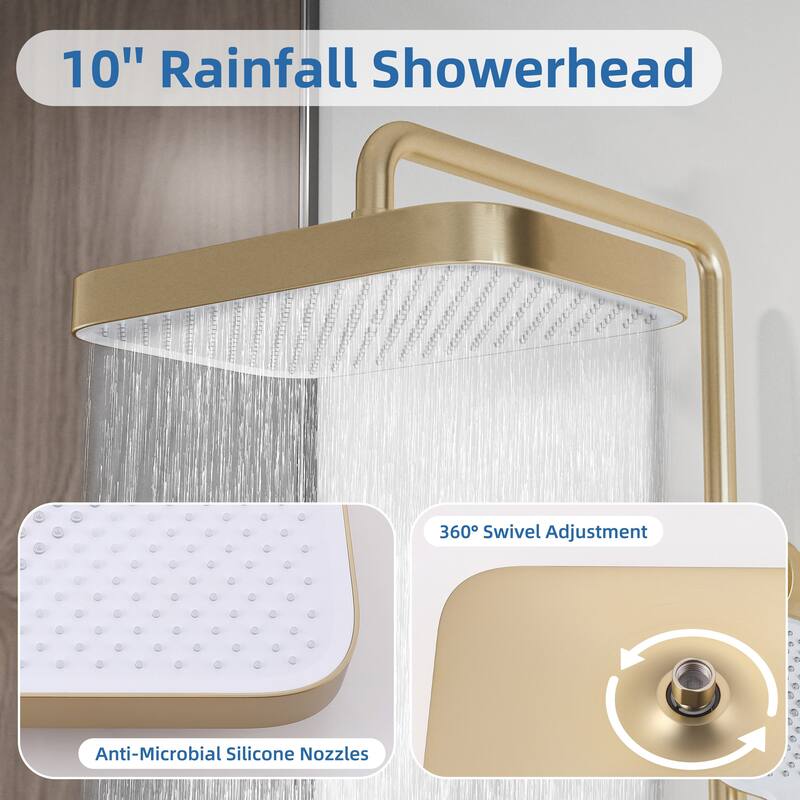 Modland Wall Mount 3-Function Shower System with Waterfall Tub Spout Adjustable Slide Bar,Handheld Shower