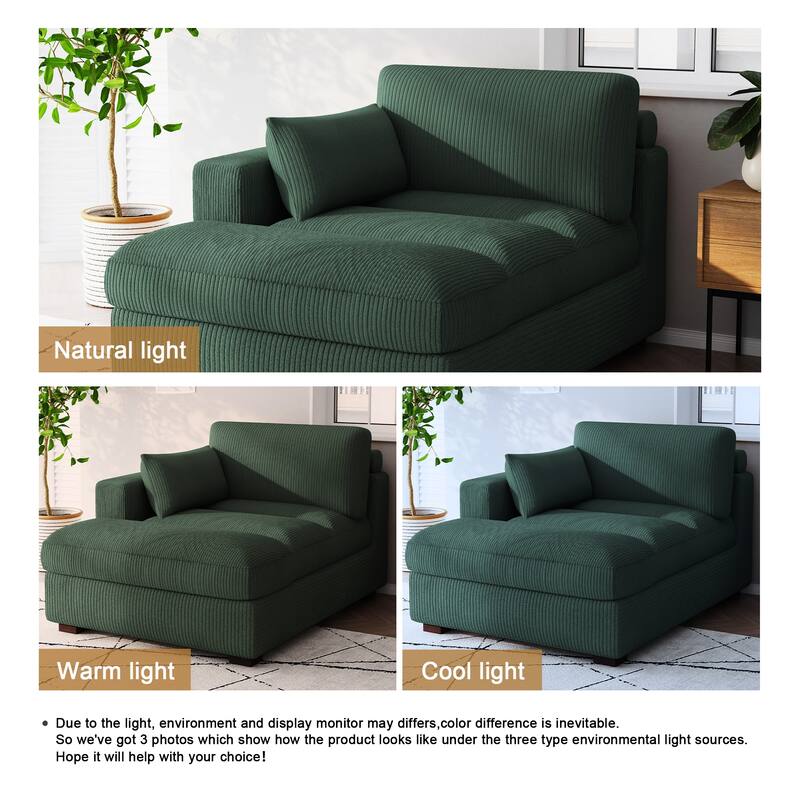 Oversize Corduroy Chaise Lounge Modular Sectional Sofa with Pillow