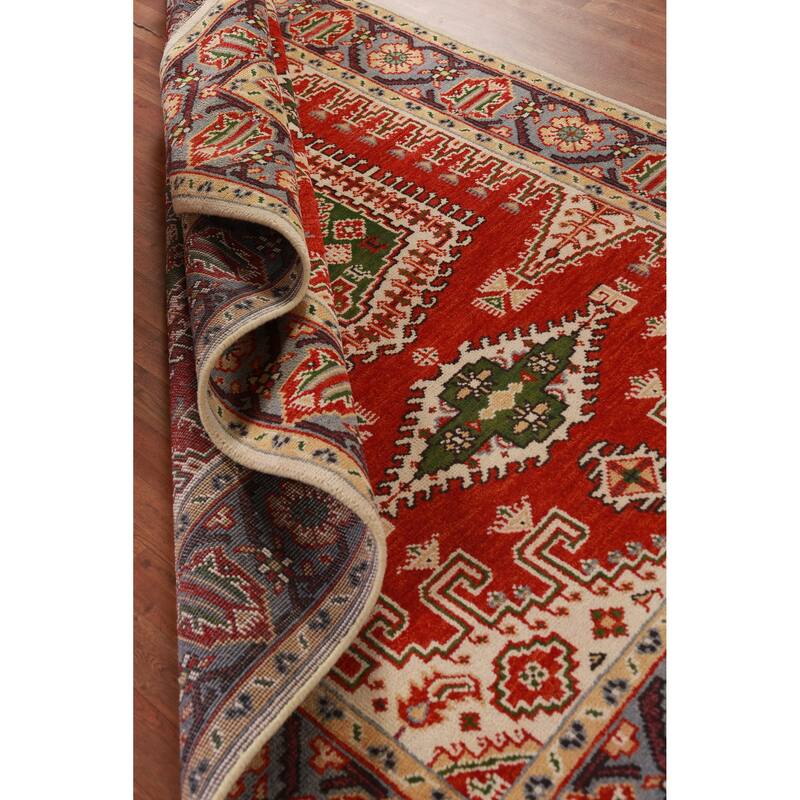 Hand Knotted Oriental 100% Wool Carpet Traditional Geometric Red Viss Area Rug - 9' 0'' X 6' 0''