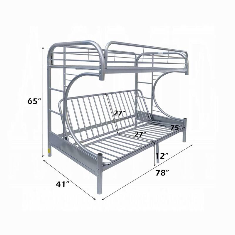 Metal Twin over Full Size Futon Bunk Bed, Silver