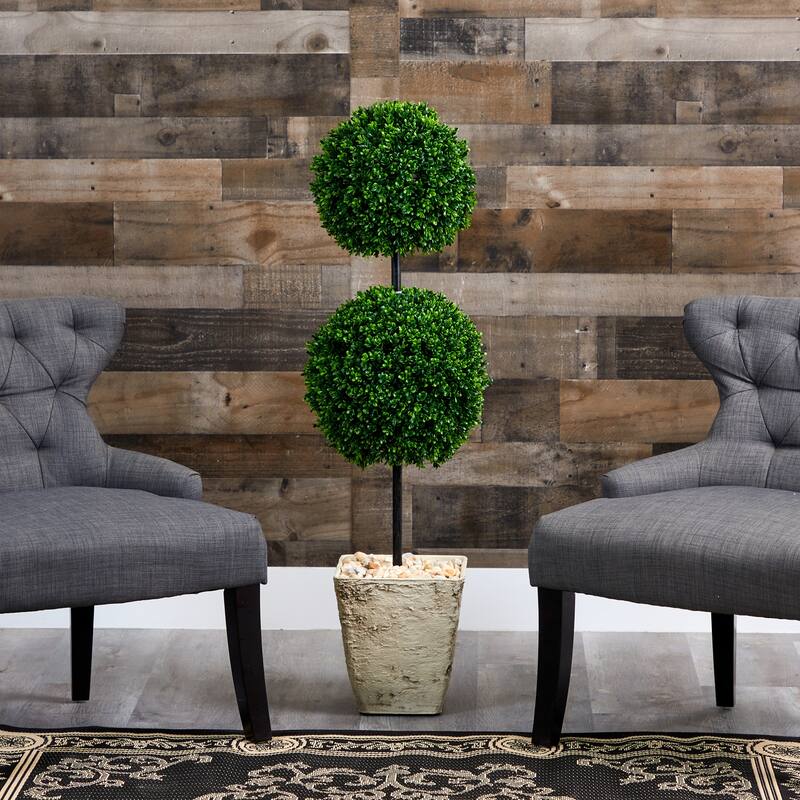 4ft Artificial Topiary Tree with Planter - Indoor Outdoor Decorative Bush - Green